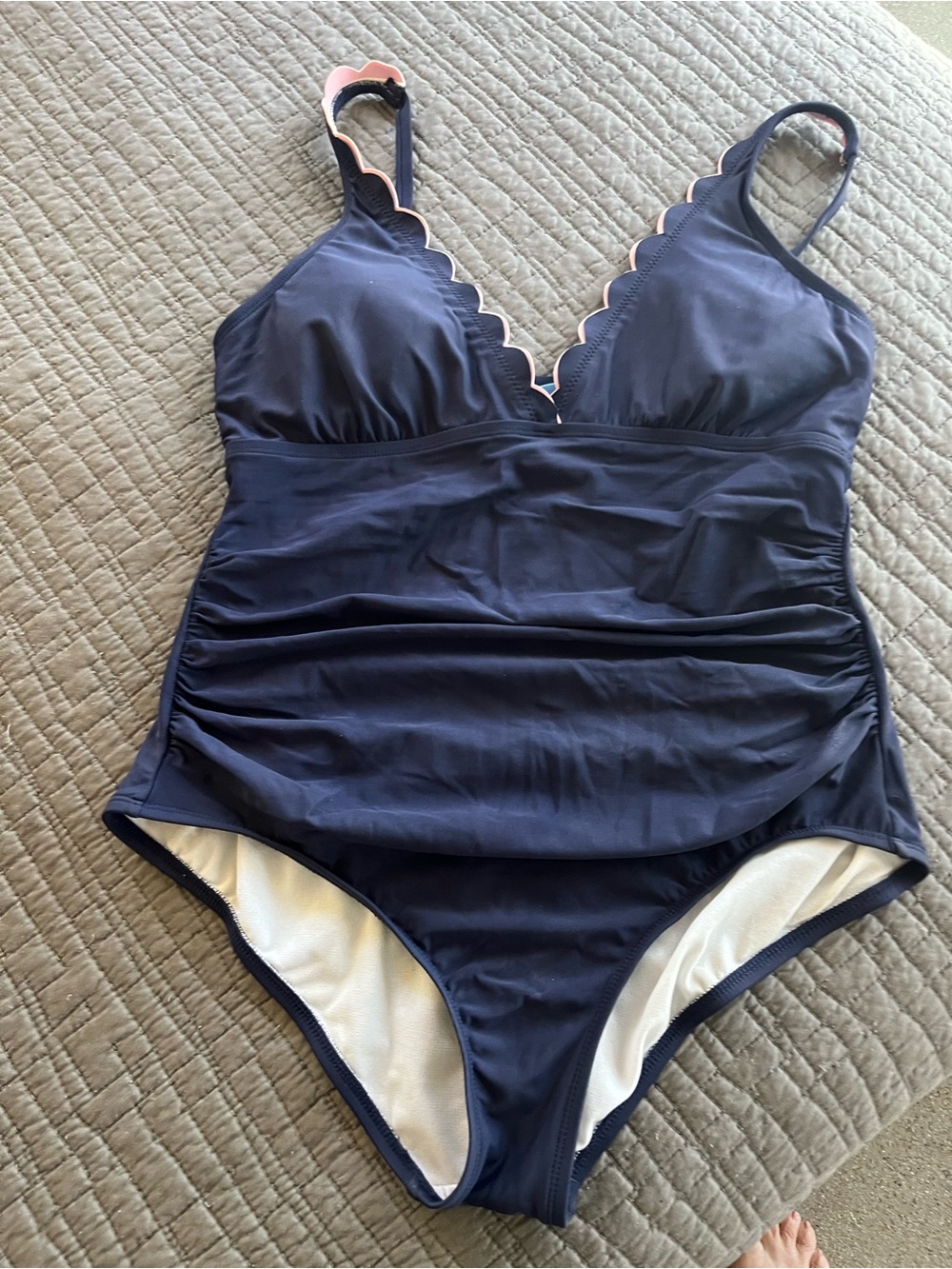 Draper James Tummy Control Navy One-Piece Swimsuit with Light Pink Trim XL